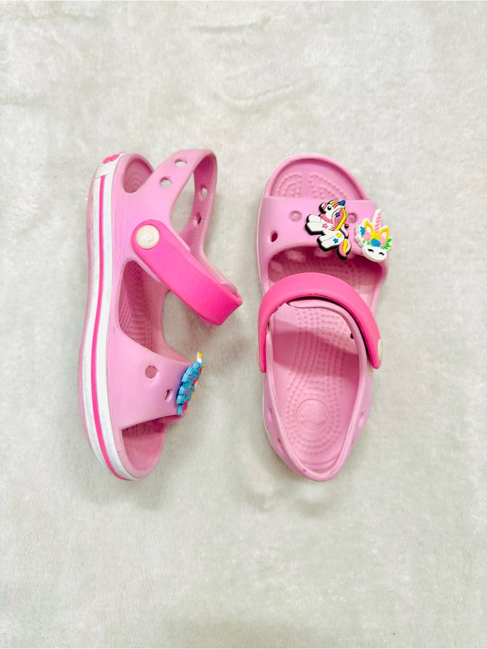 Crocs Funlab Rainbow Sandals Size 11 Light Pink